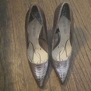 Silver Snake-Print Pumps